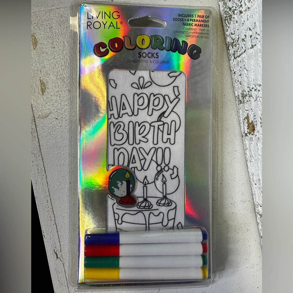 Living Royal Coloring Socks with Markers-Birthday